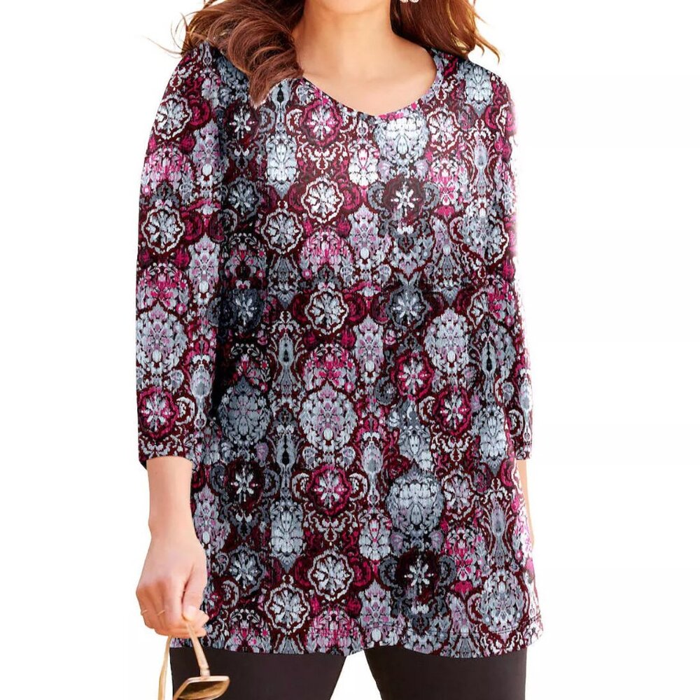 CATHERINES VANITY "2XP" Suprema 3/4 Sleeve V-Neck Tee PLUS PETITE 3XP 22WP 24WP